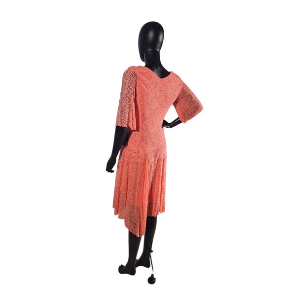 Coral Stretch Lace Bias Handkerchief Hem Casual Dress - NWT Rabbit Rabbit Rabbit - Picture 6 of 10